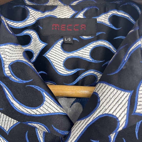 Y2K Mecca Mens Satin‎ Flames Damask Button Up Shirt Large Bowling Streetwear - Picture 2 of 8